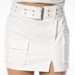 Juicy Couture NWT 28 White belted slit zipper back SEXY Cargo Skirt